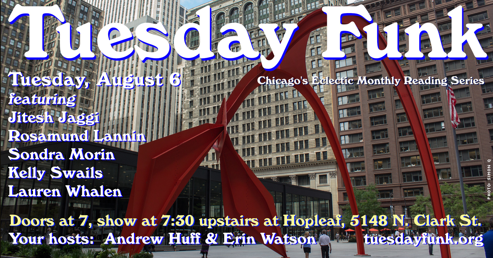 Tuesday Funk reading series poster for August 6